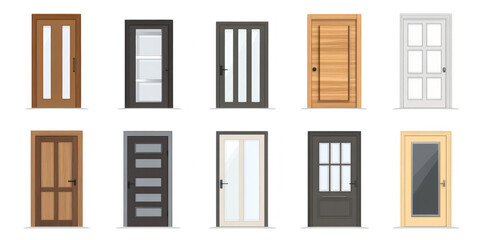 A collection of various door designs different styles. colors. and materials. arranged in a grid format. ideal for home improvement or interior design inspiration