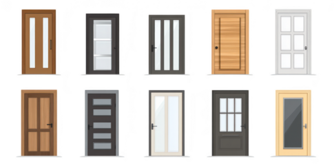 A collection of various door designs different styles. colors. and materials. arranged in a grid format. ideal for home improvement or interior design inspiration