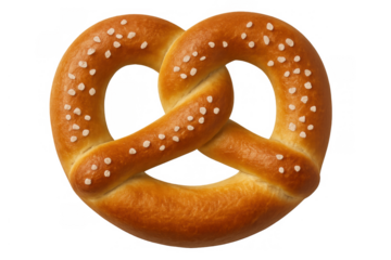 Traditional soft baked pretzel with salt grains on top, a delicious snack from german cuisine, transparent background