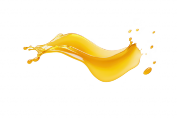 A splash of golden liquid gracefully arcs through the air against a clean white background. symbolizing freshness and vitality. ideal for culinary or health-related themes