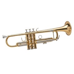 Obraz premium A gleaming brass trumpet with three valves and a bell isolated on white background