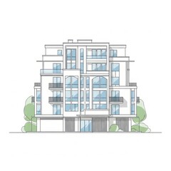 Modern Luxury Apartment Building Illustration, Architectural Design