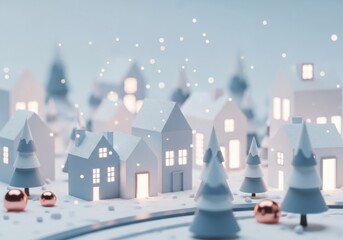 Winter Village Scene, Miniature Houses, Christmas Holiday Concept