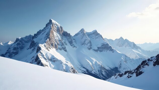 Abstract digital snow overlay on black and white mountain range, modern, crisp