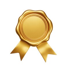 Golden wax seal with ribbon award of excellence isolated on white background