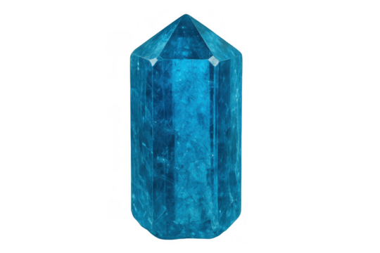Blue crystal stone displaying hexagonal facets, a transparent gem for spirituality and luxury designs