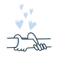 Obraz premium hand holding each other with heart love sign in hand drawn doodle 