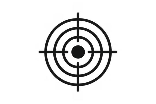 Target crosshair icon representing aim, goal, objective, and business focus, black vector symbol with transparent background