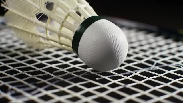 Badminton shuttlecock on racket.