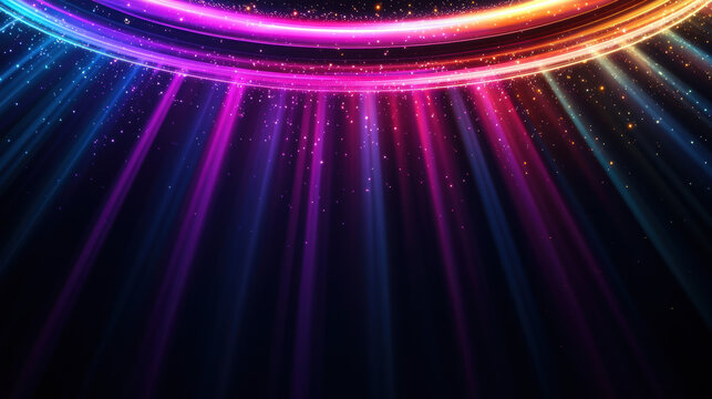 Christmas celebration with vibrant colorful light rays and sparkling glitter create festive joyful atmosphere for holiday events