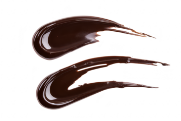 Smooth. rich chocolate sauce swirls artistically on a clean white background. the glossy texture and deep color. ideal for culinary presentations or dessert recipes