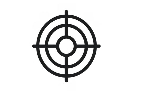 Target icon with crosshair and bullseye symbol representing goal, aim, focus, precision, and accuracy on transparent background