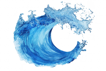 A powerful ocean wave crashing with dynamic splashes. the beauty of natures force. set against a clean white background. ideal for illustrating water themes or coastal imagery