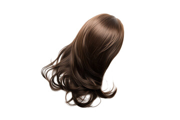 Naklejka premium A realistic brown wig with long. flowing hair displayed on a clean white background. its natural texture and style. ideal for fashion. beauty. or costume purposes