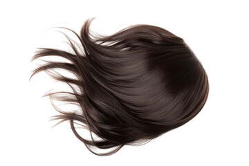 A flowing cascade of dark brown hair displayed against a white background. its smooth texture and natural shine. ideal for beauty or haircare product promotions
