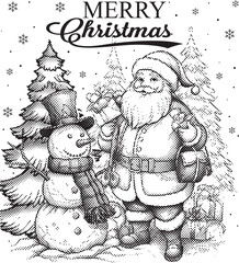 New Christmas Santa Claus  and Snowman black & white design isolated 2026