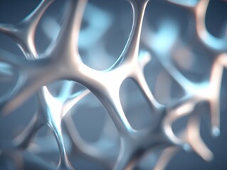 Close-up of a blurred, futuristic, interconnected network of metallic, web-like structures