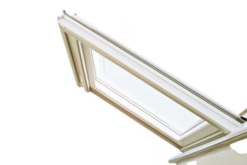 A modern skylight window installed in a bright room. a clear view of the sky above. enhancing natural light and airy ambiance in the space
