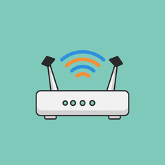 White wireless router with signal waves on teal background.