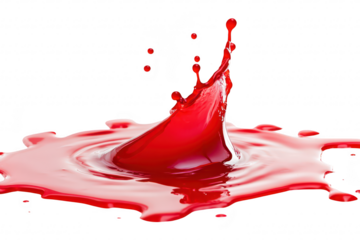 A dynamic splash of red liquid creating ripples on a white surface. capturing the moment of impact with droplets suspended in the air. ideal for creative concepts or artistic projects