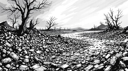 Black and White Polluted Wasteland Landscape