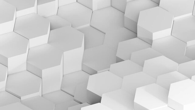 Seamless Looping Animation of White Abstract Hexagonal 3D Surface Moving Background. 3d rendering