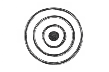 Hand drawing target symbol with concentric scribble rings and bullseye aiming for success concepts