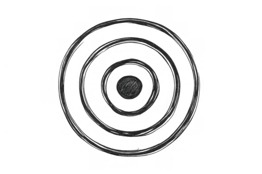 Hand drawing target symbol with concentric scribble rings and bullseye aiming for success concepts