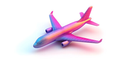 Colorful Low Poly Pixel Art Airplane on White Background