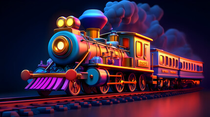 Colorful Pixel Art Steam Train at Night