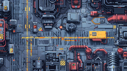Complex Futuristic Circuitry Pixel Art Background