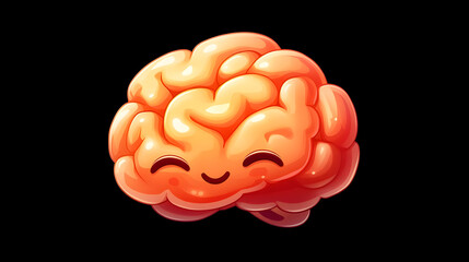 Cute Orange Cartoon Brain Pixel Art Illustration