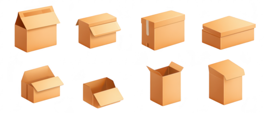 A collection of various cardboard boxes in different shapes and sizes. arranged in a visually appealing layout. suitable for packaging and shipping applications in commerce