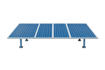 A solar panel array stands prominently on a clean white background. its sleek design and modern technology. ideal for renewable energy projects and environmental initiatives