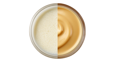 Half and half oval shaped dessert with cream filling isolated on transparent background