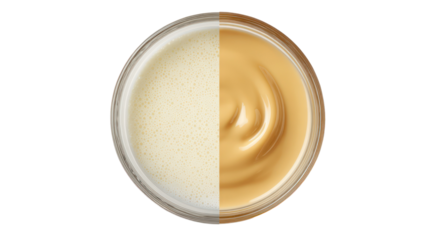 Two tone swirl creamy dessert in oval dish isolated on transparent background