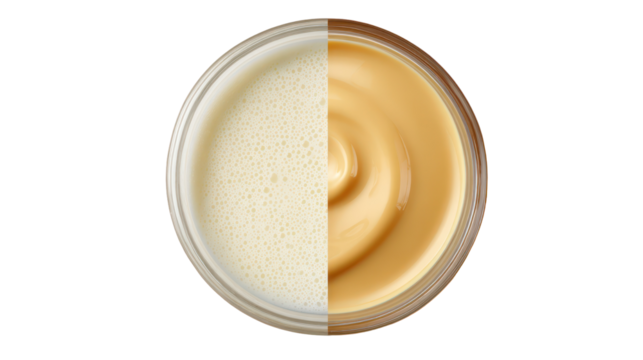 Half and half oval shaped dessert with cream filling isolated on transparent background