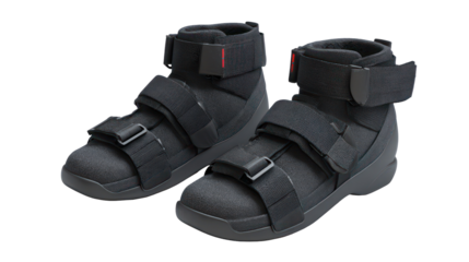 Pair of dark patterned hiking sandals isolated on transparent background