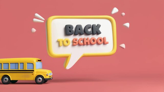 Colorful School Bus Driving Past Speech Bubble with Back to School Message for Kids and Education Content