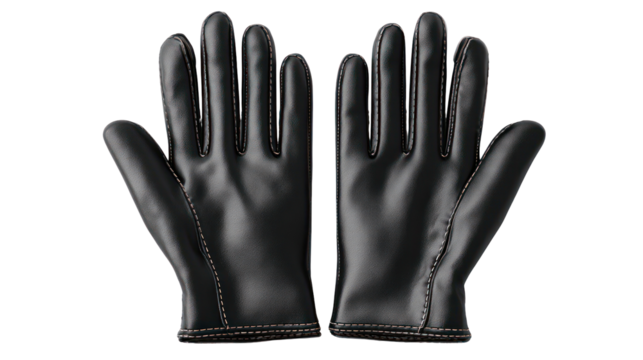 Pair of black latex gloves isolated on transparent background