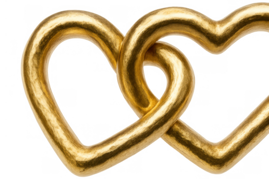Golden intertwined hearts representing love, commitment, and romance, featuring a transparent background, perfect for valentine's day