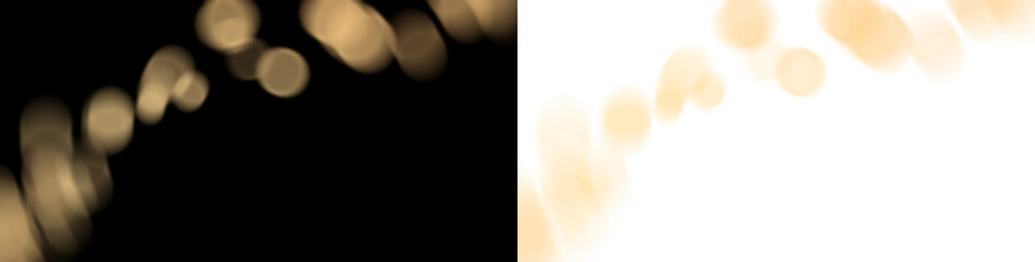 Bokeh lights overlay golden yellow spotlights on transparent background, PNG layer for holidays seasonal design