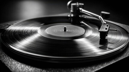 Close-Up of Spinning Vinyl Record on Turntable