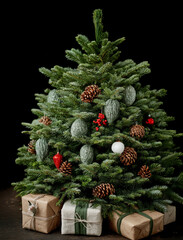 A modern Christmas composition features a bold red and green tree design against a clean solid background. Strong contrast and minimal styling create a vibrant, contemporary holiday aesthetic