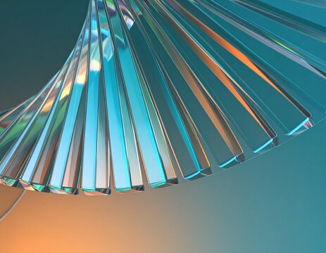 Neon glass spiral wave of transparent lines with blue brown gradient on dark 3d background. Abstract DNA structure for science technology design. Futuristic graphic render wallpaper. 3D illustration