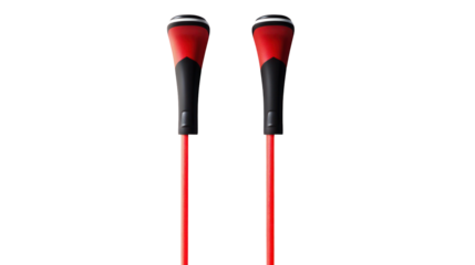 Pair of red ski poles isolated on transparent background