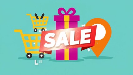 Sale Event Promotion - Shopping Carts, Gift, Location Icon, Last Chance.