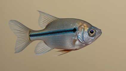 Striking silver fish with vivid blue stripe, isolated on neutral