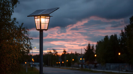 Solar Street Lamp, Sustainable Lighting, Evening Glow
