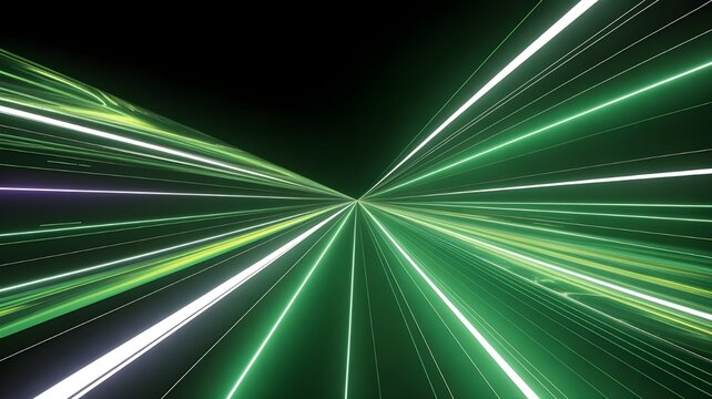 Abstract green tunnel fractal background with glowing laser lines and star burst motion design pattern